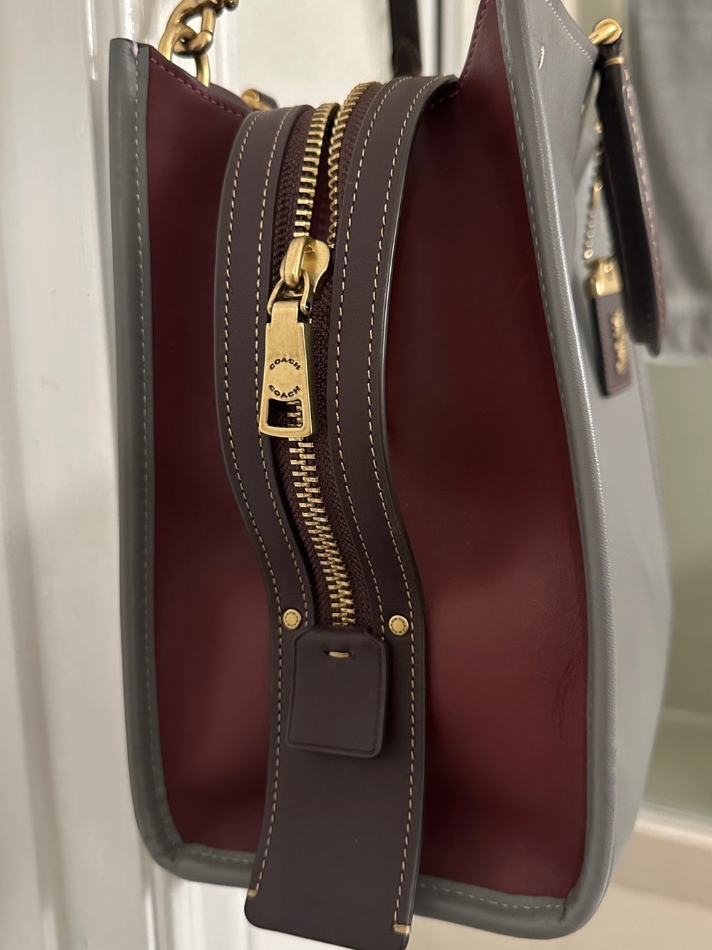 Coach Rouge Gray and Maroon Leather Bag - Picture 4 of 5